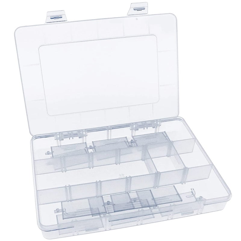 Xiaoyztan Clear Plastic Organizer, 18 Grids with Adjustable Dividers, Jewelry Box Bead Storage Container for Small Parts, Fishing Tackle, DIY Crafts, and Earrings, Overall 7.9 x 5.7 x 1.1 inch - Image 1